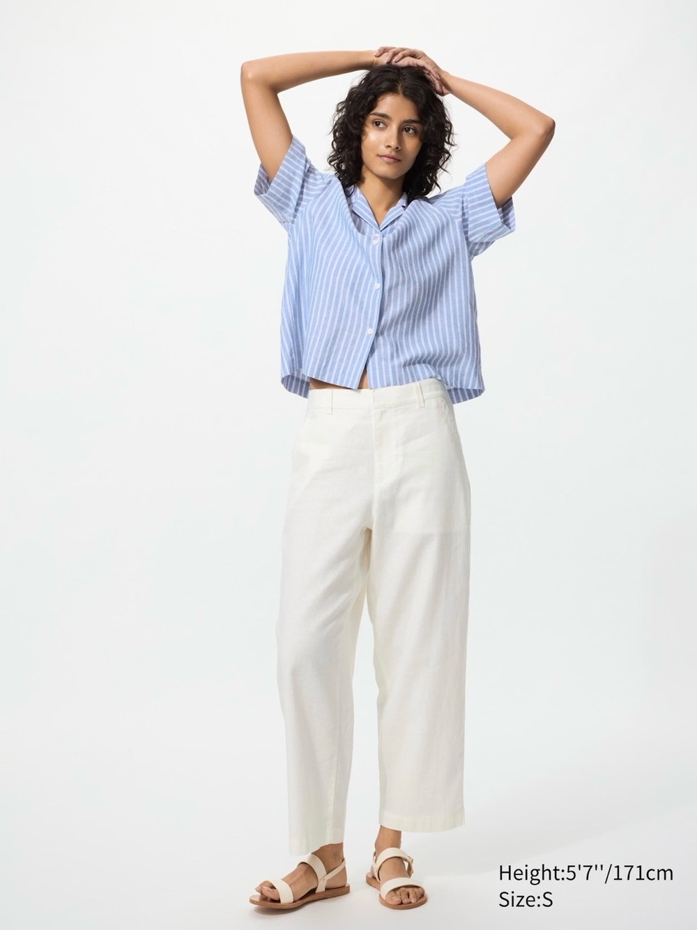 Uniqlo Women's Cream Cropped Wide-Leg Pants